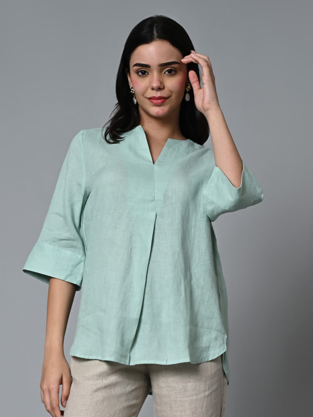 Women's Mint Linen Excel Regular Fit Blouse