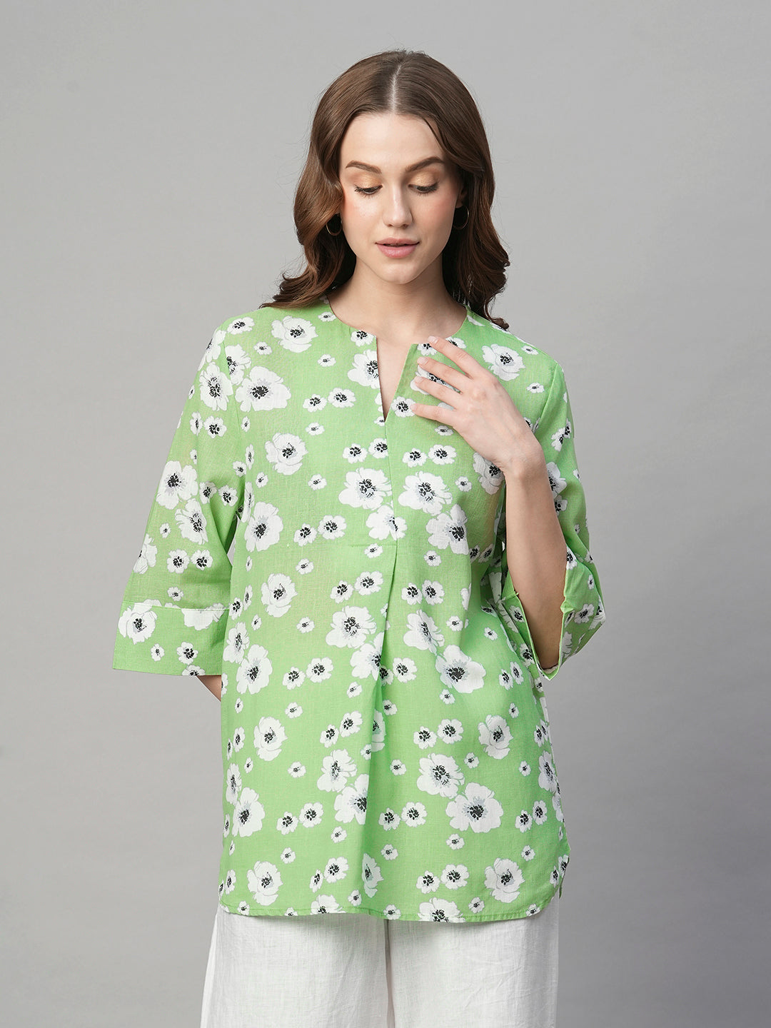 Women's Mint Cotton Linen Regular Fit Blouse