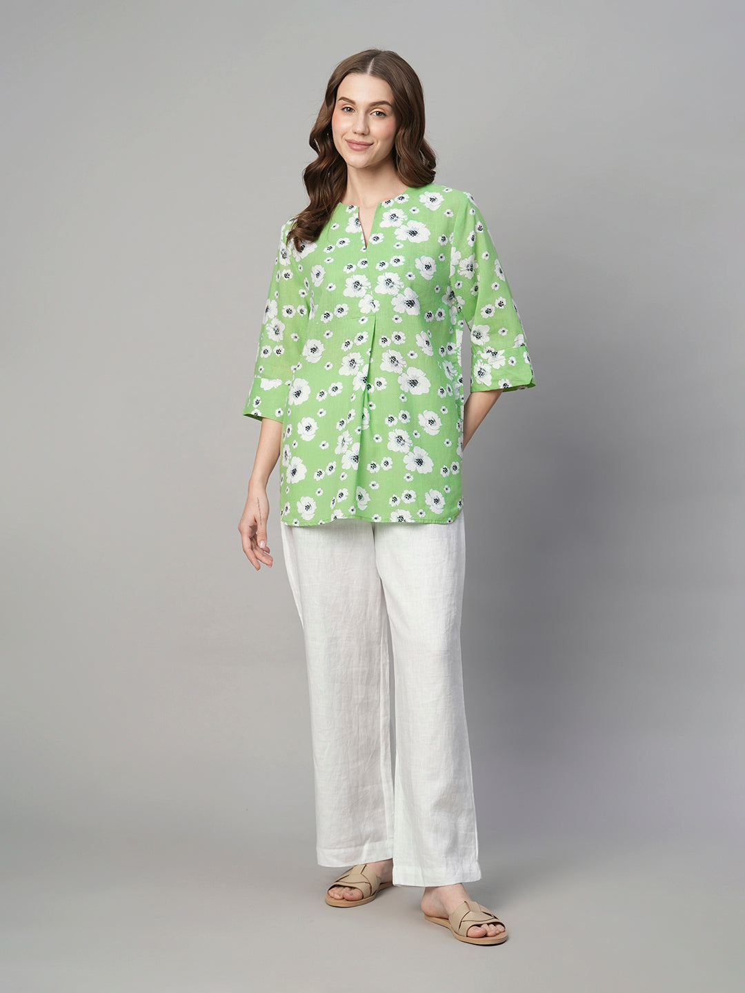 Women's Mint Cotton Linen Regular Fit Blouse