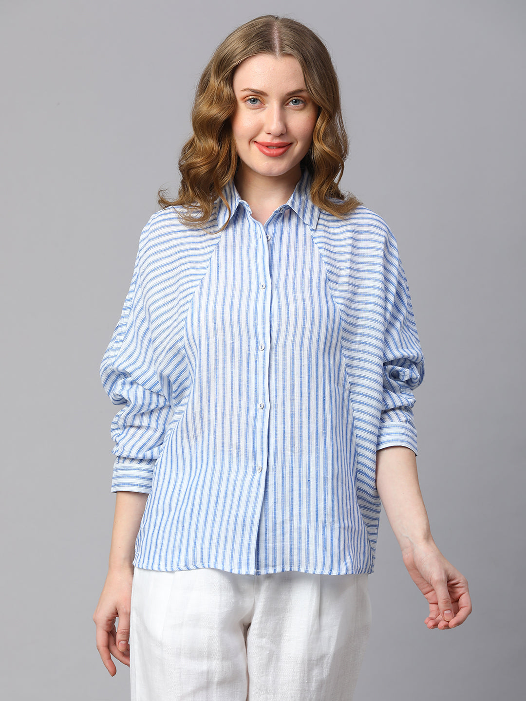 Women's White Linen Boxy Fit Blouse