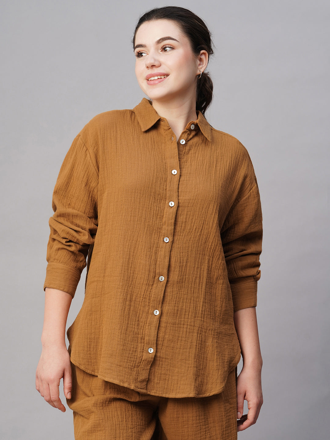 Women's Mustard Cotton Boxy Fit Blouse