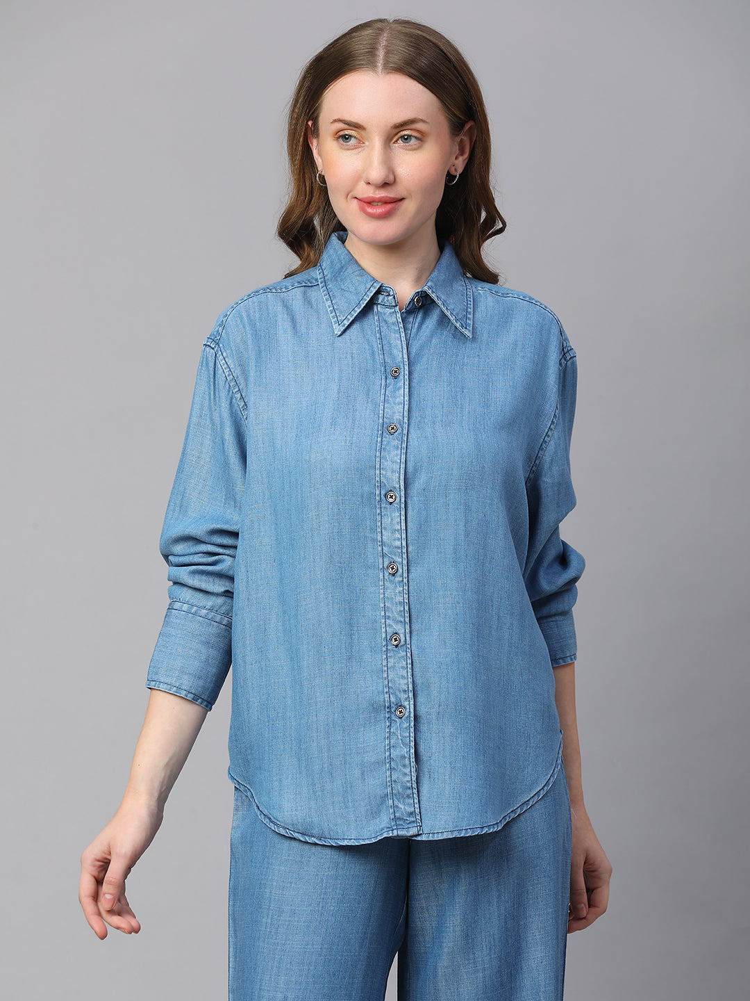 Women's Denim Tencel Boxy Fit Blouse