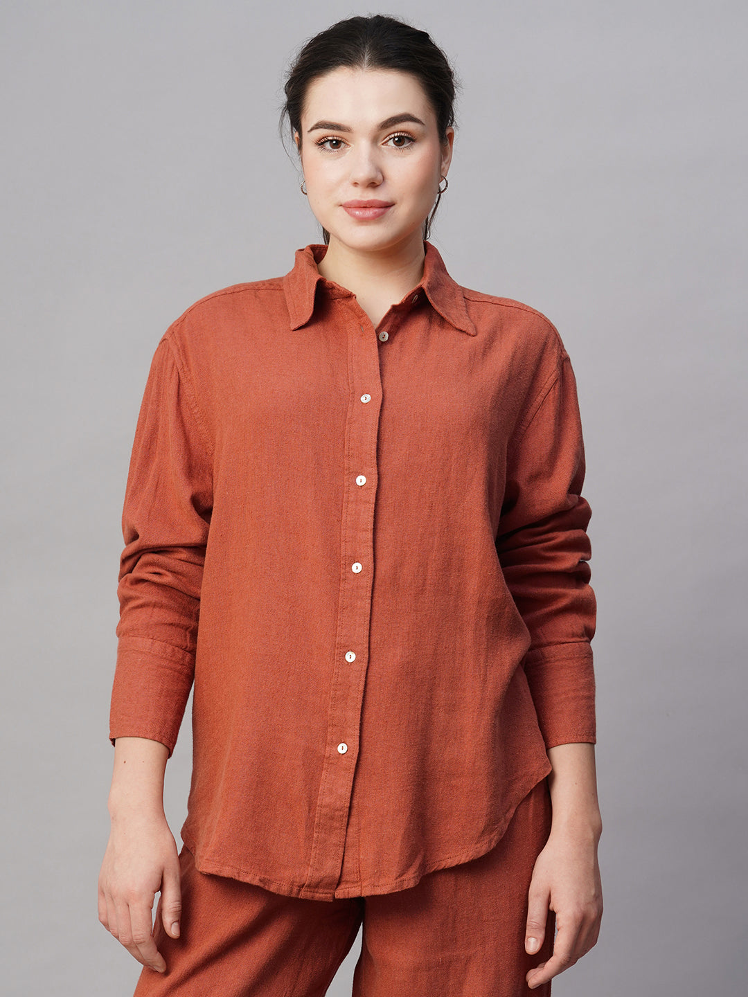 Women's Rust Cotton Viscose Boxy Fit Blouse