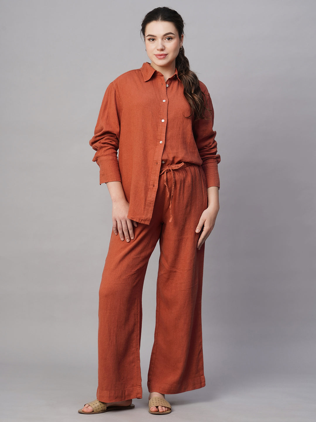 Women's Rust Cotton Viscose Boxy Fit Blouse