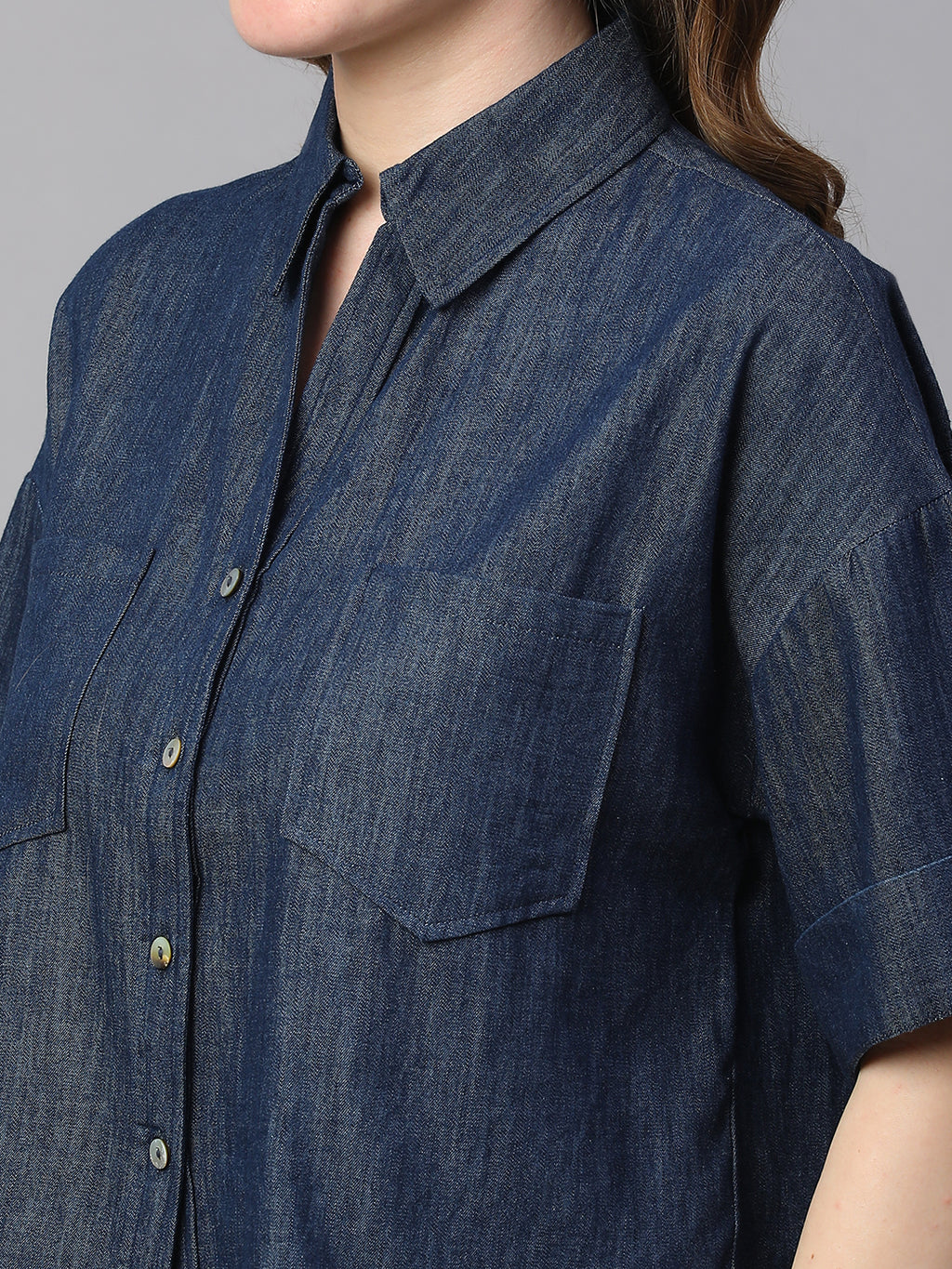 Women's Indigo Cotton Boxy Fit Blouse