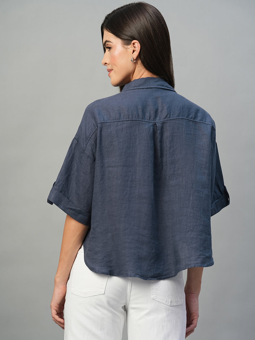 Women's Indigo 100% Linen Boxy Fit Blouse