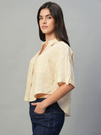 Women's Ivory 100% Linen Boxy Fit Blouse