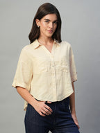 Women's Ivory 100% Linen Boxy Fit Blouse