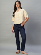 Women's Ivory 100% Linen Boxy Fit Blouse