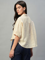 Women's Ivory 100% Linen Boxy Fit Blouse