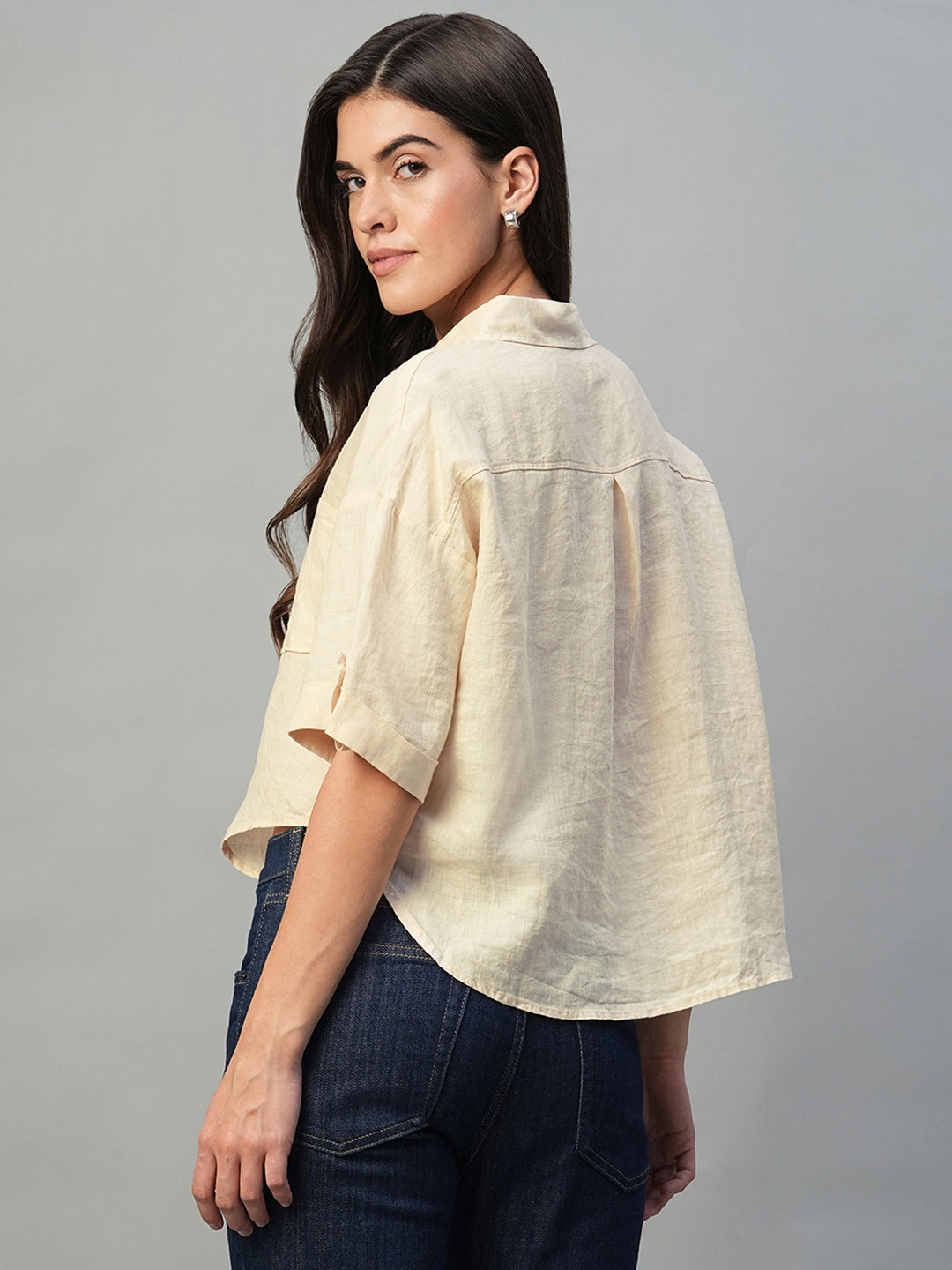 Women's Ivory 100% Linen Boxy Fit Blouse