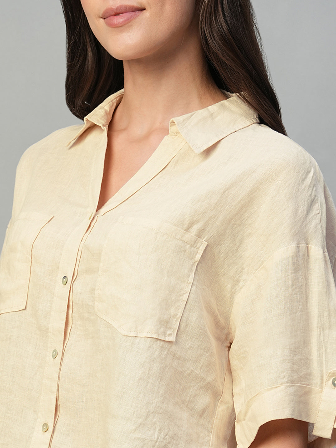 Women's Ivory 100% Linen Boxy Fit Blouse