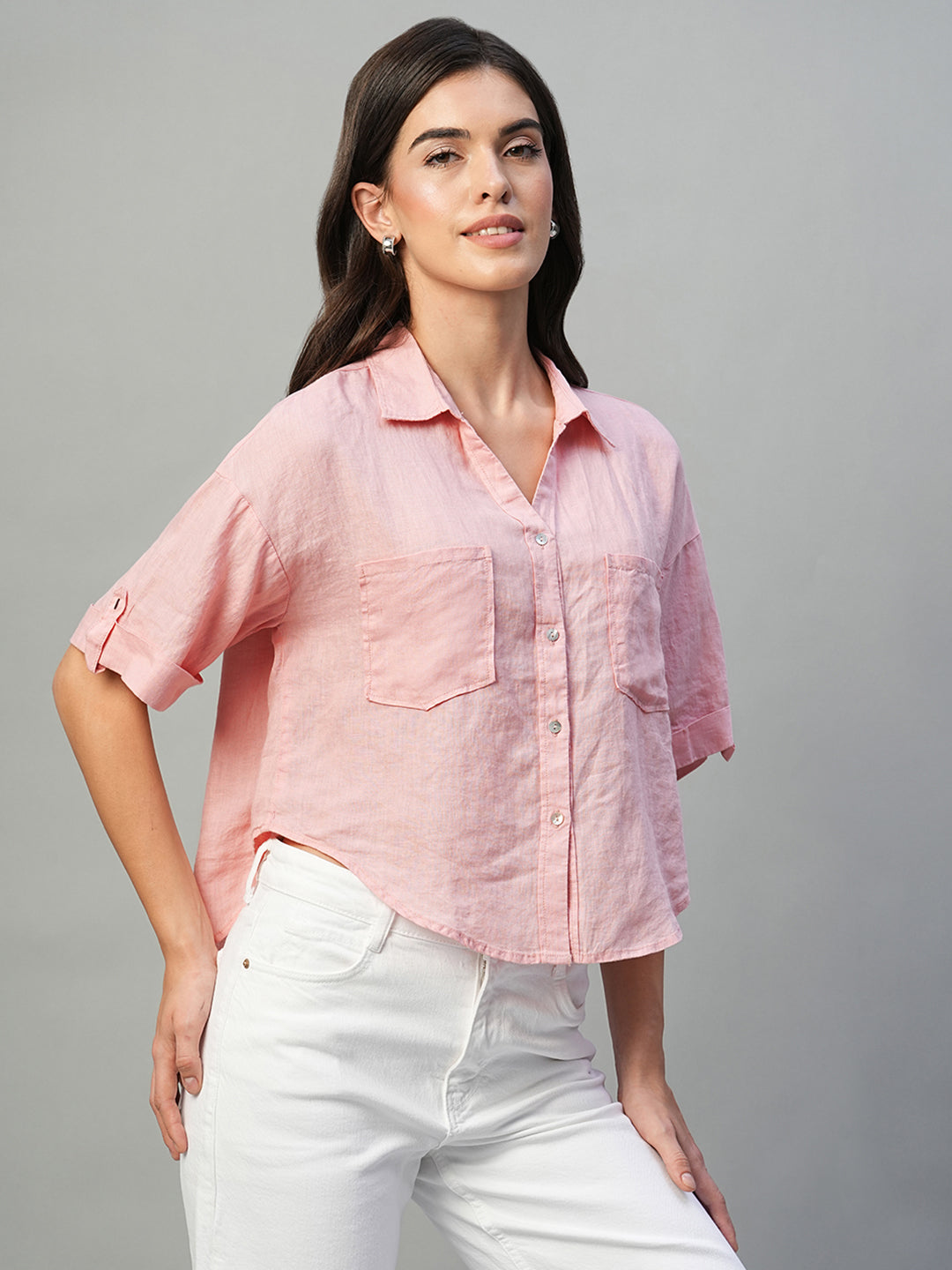 Women's Rose 100% Linen Boxy Fit Blouse
