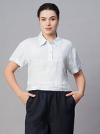 Women's Blue Linen Regular Fit Blouse