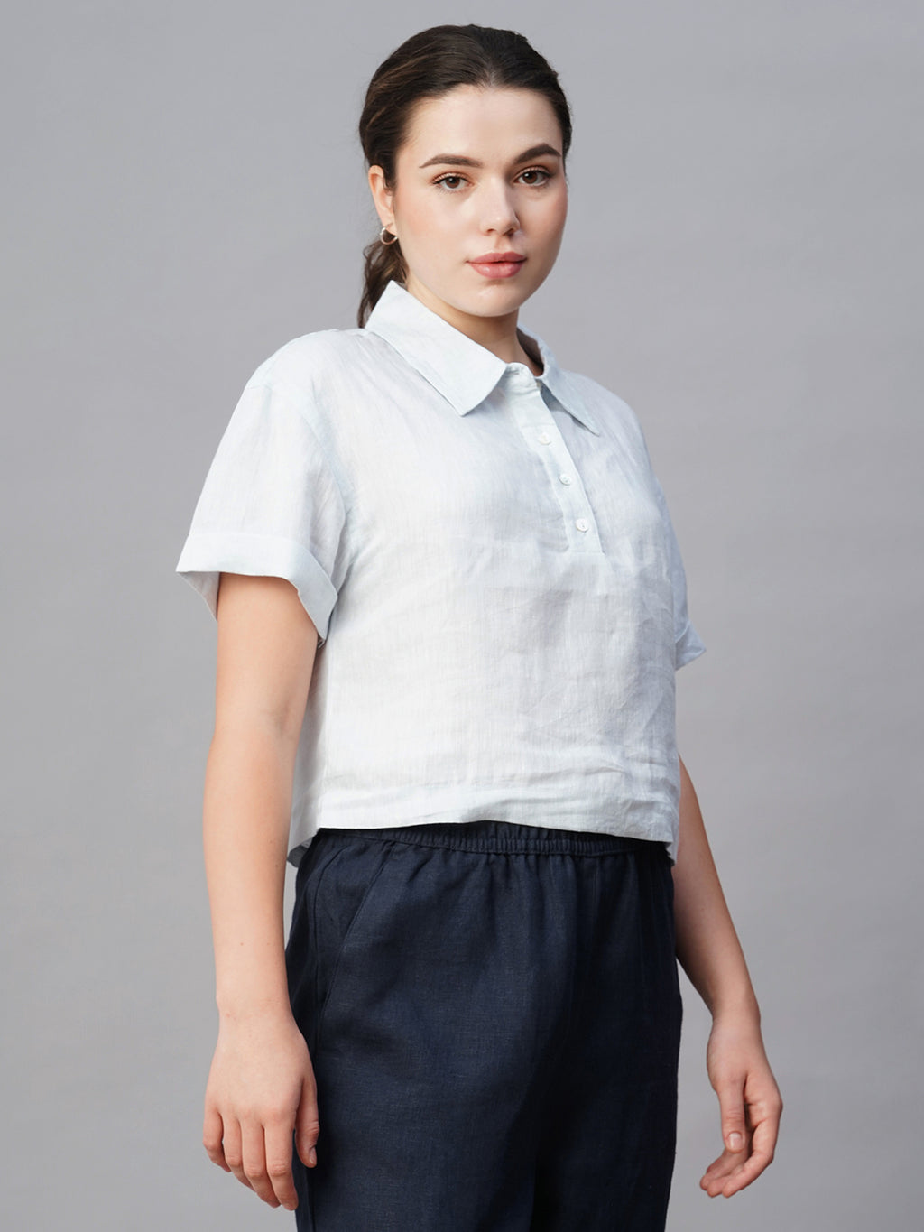 Women's Blue Linen Regular Fit Blouse