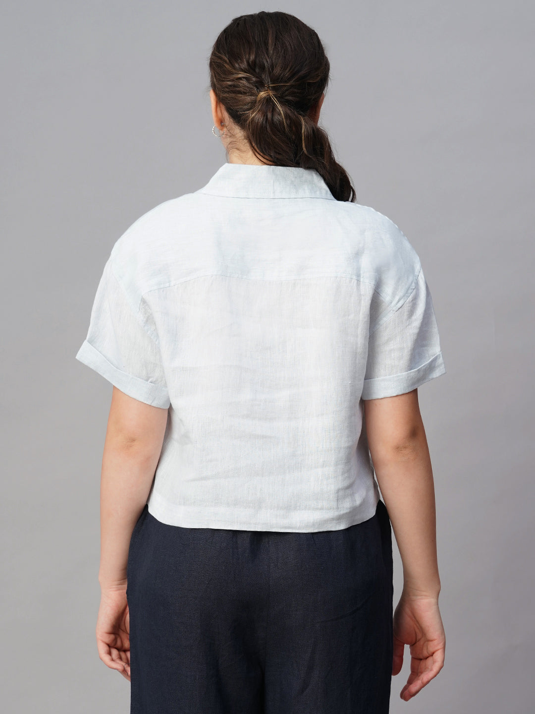 Women's Blue Linen Regular Fit Blouse