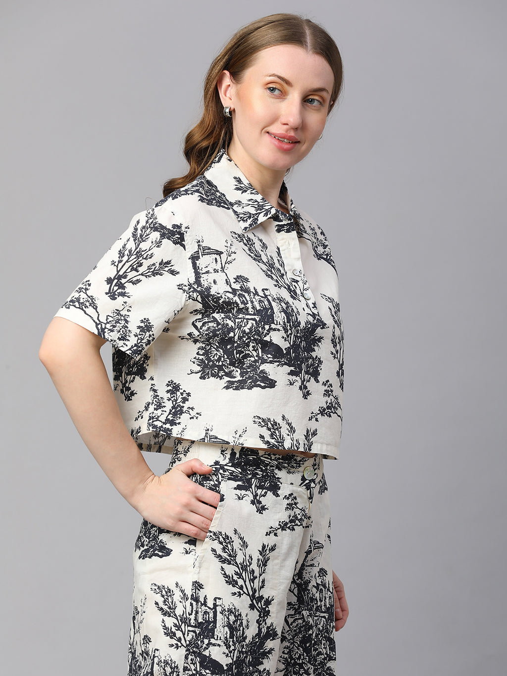 Women's Black Cotton Linen Boxy Fit Blouse