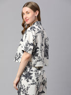Women's Black Cotton Linen Boxy Fit Blouse