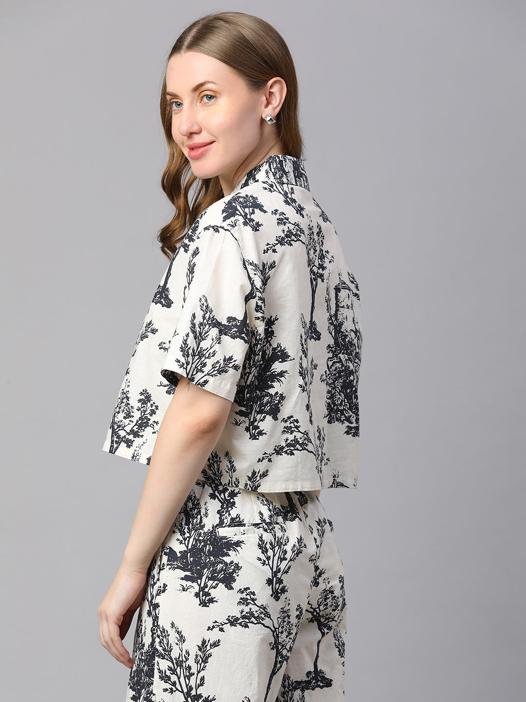 Women's Black Cotton Linen Boxy Fit Blouse
