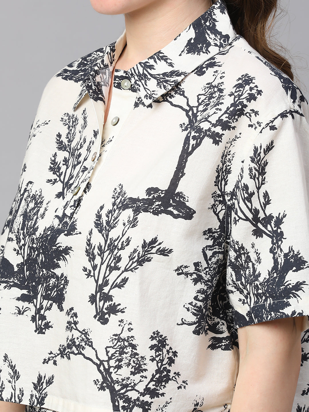 Women's Black Cotton Linen Boxy Fit Blouse