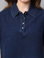 Women's Indigo Cotton Boxy Fit Blouse