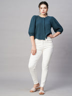 Women's Blue Cotton Regular Fit Blouse