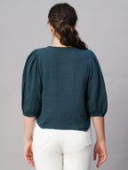 Women's Blue Cotton Regular Fit Blouse