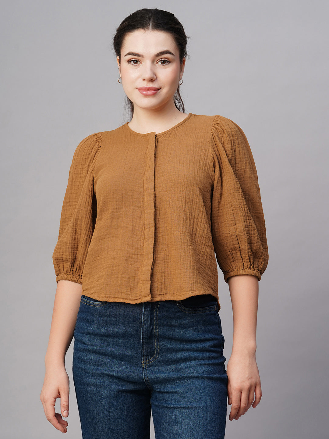 Women's Mustard Cotton Regular Fit Blouse