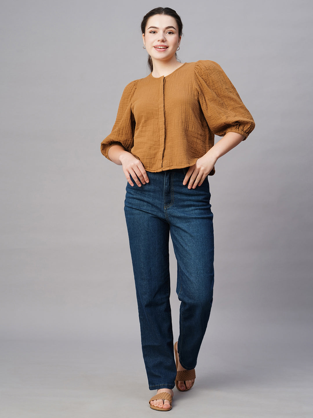 Women's Mustard Cotton Regular Fit Blouse