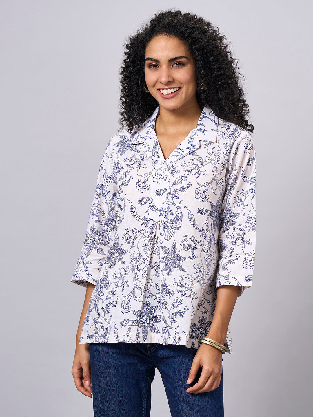 Women's White Cotton Linen Regular Fit Blouse