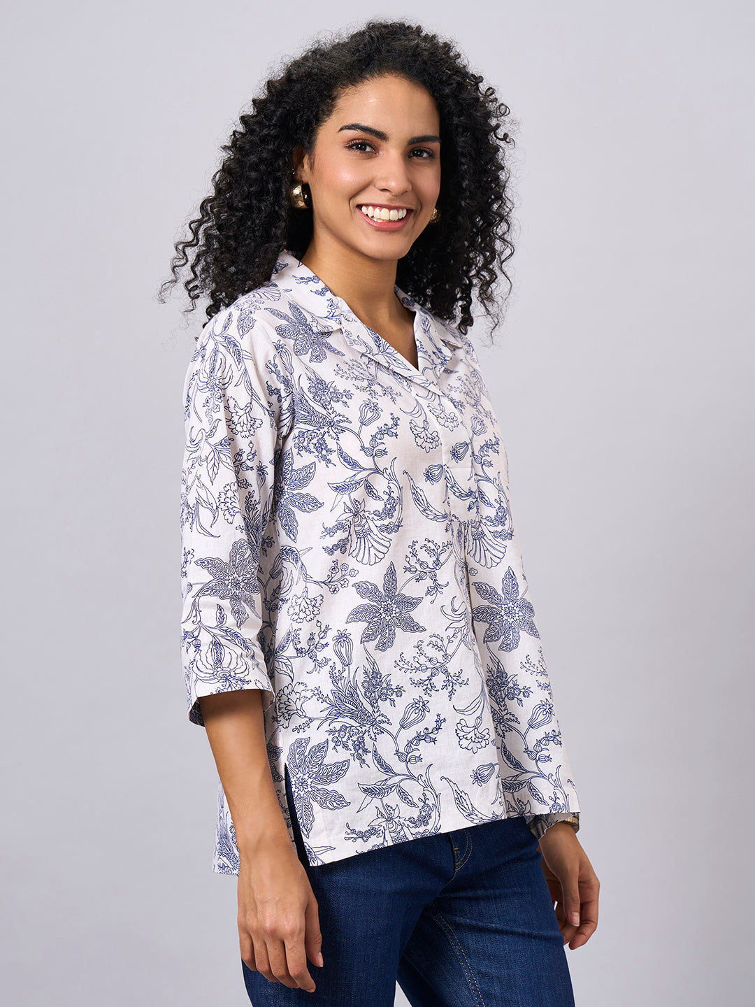 Women's White Cotton Linen Regular Fit Blouse