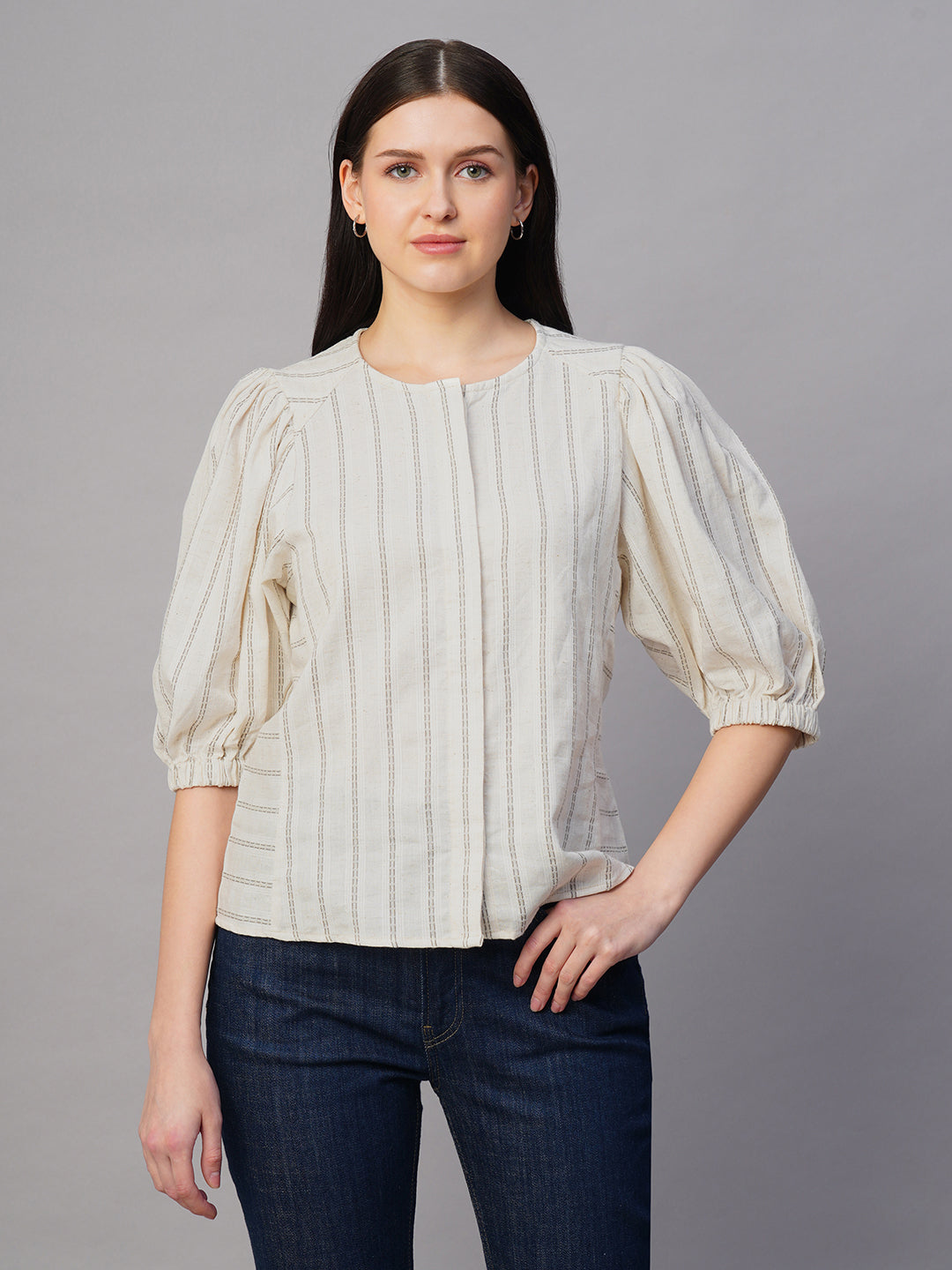 Women's Olive Cotton Linen Regular Fit Blouse