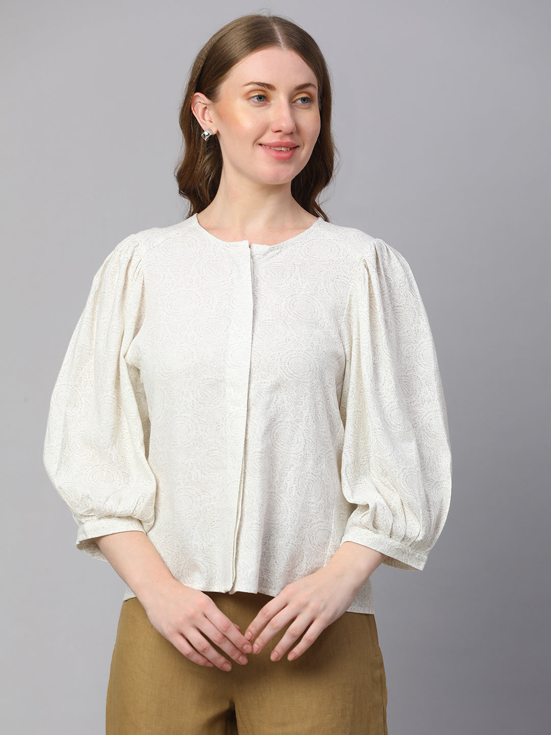 Women's Offwhite Linen Viscose Regular Fit Blouse