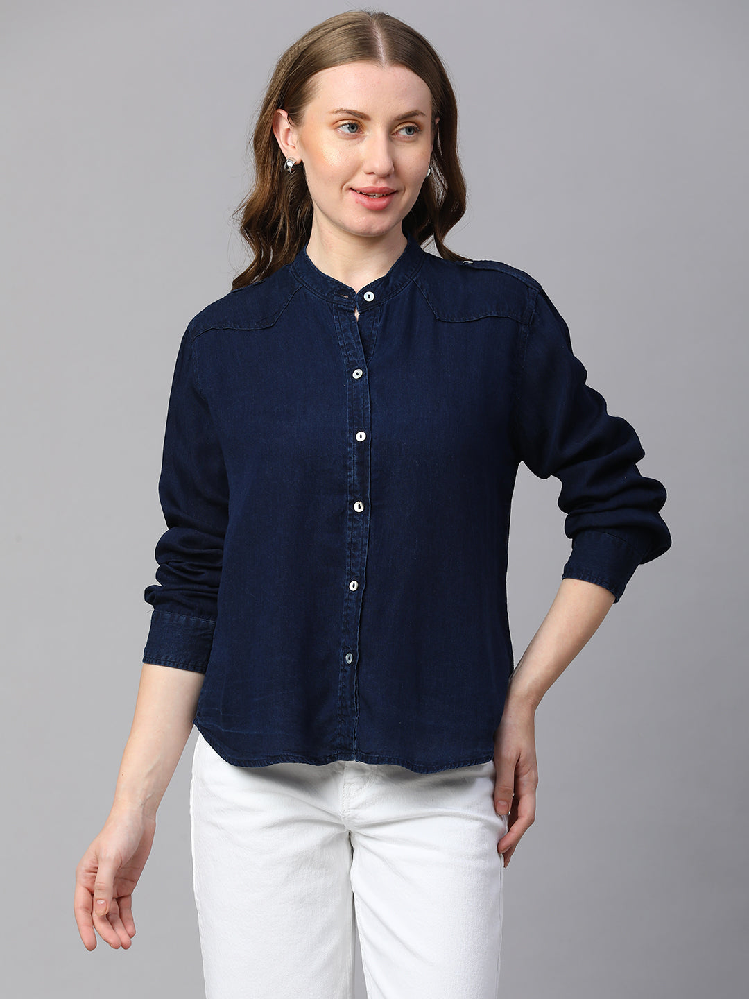 Women's Indigo Cotton Regular Fit Blouse