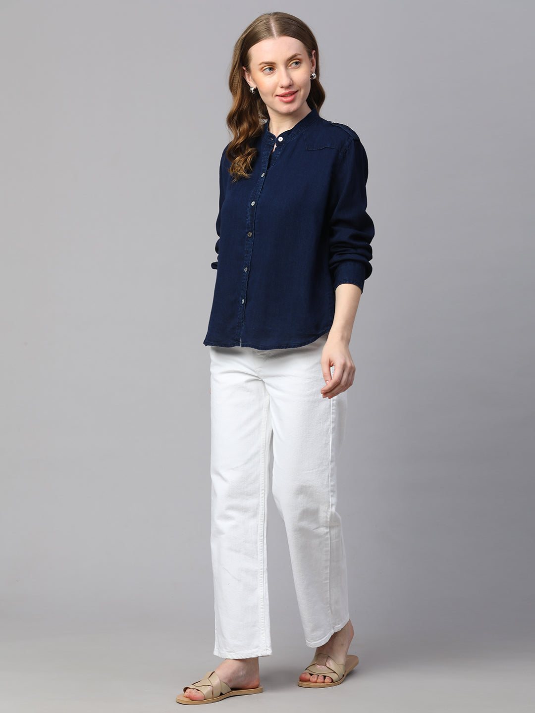 Women's Indigo Cotton Regular Fit Blouse