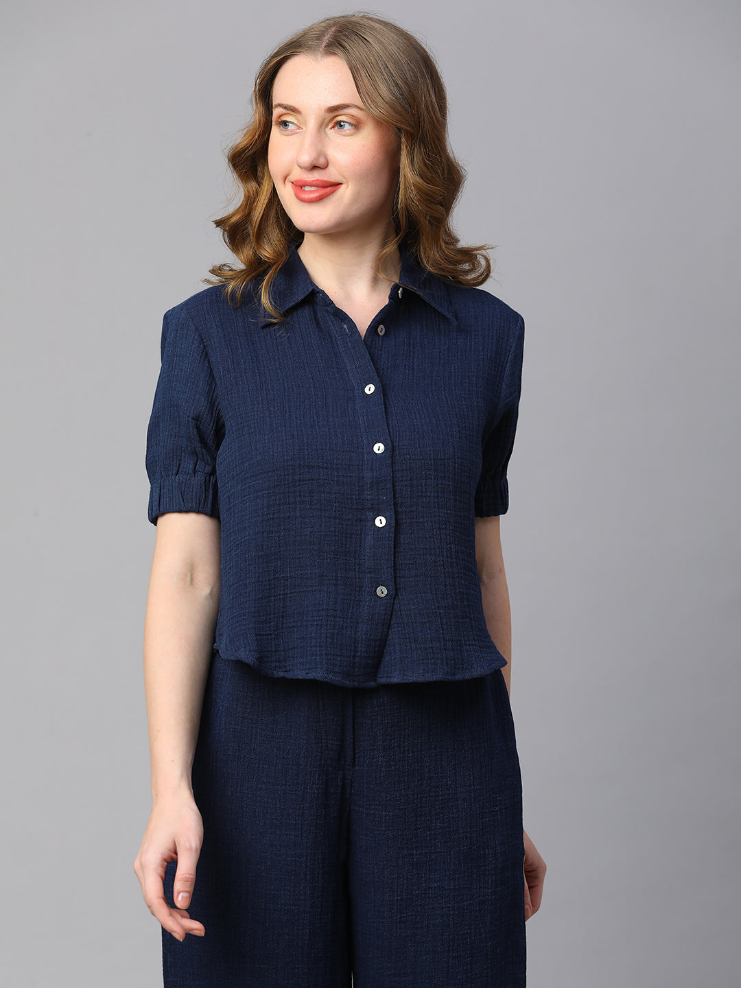 Women's Indigo Cotton Regular Fit Blouse