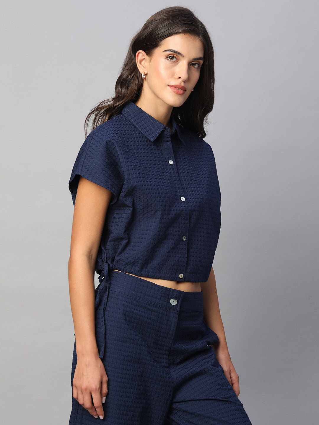Women's Navy 100% Cotton Regular Fit Blouse