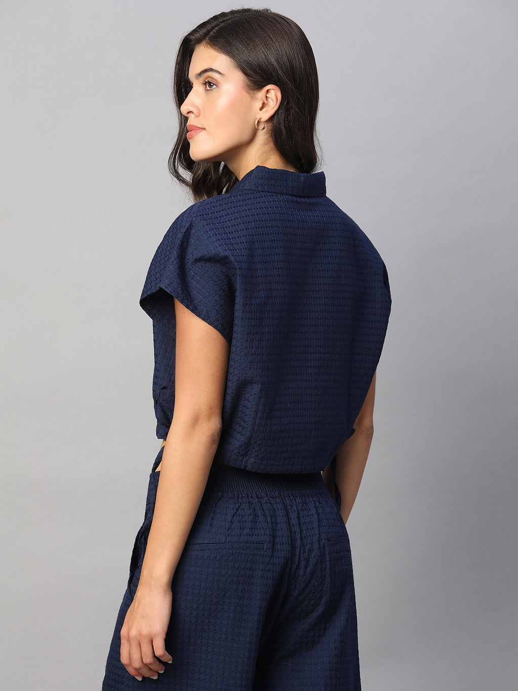 Women's Navy 100% Cotton Regular Fit Blouse
