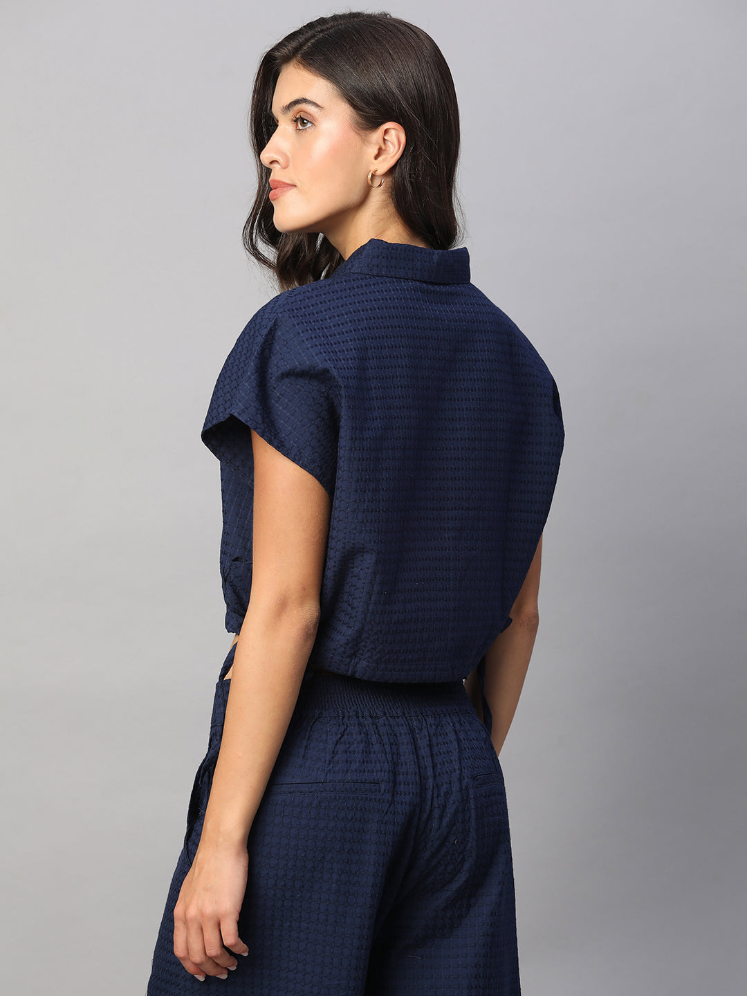 Women's Navy 100% Cotton Regular Fit Blouse