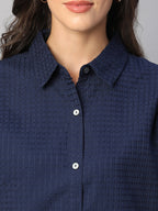 Women's Navy 100% Cotton Regular Fit Blouse