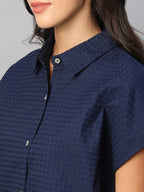Women's Navy 100% Cotton Regular Fit Blouse