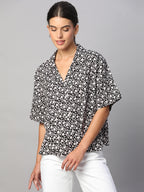 Women's Black Linen Viscose Boxy Fit Blouse