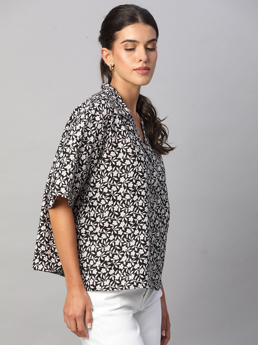 Women's Black Linen Viscose Boxy Fit Blouse