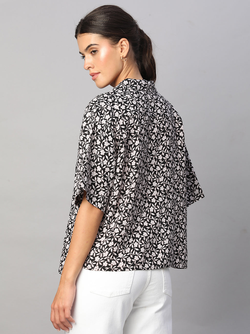 Women's Black Linen Viscose Boxy Fit Blouse