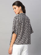 Women's Black Linen Viscose Boxy Fit Blouse