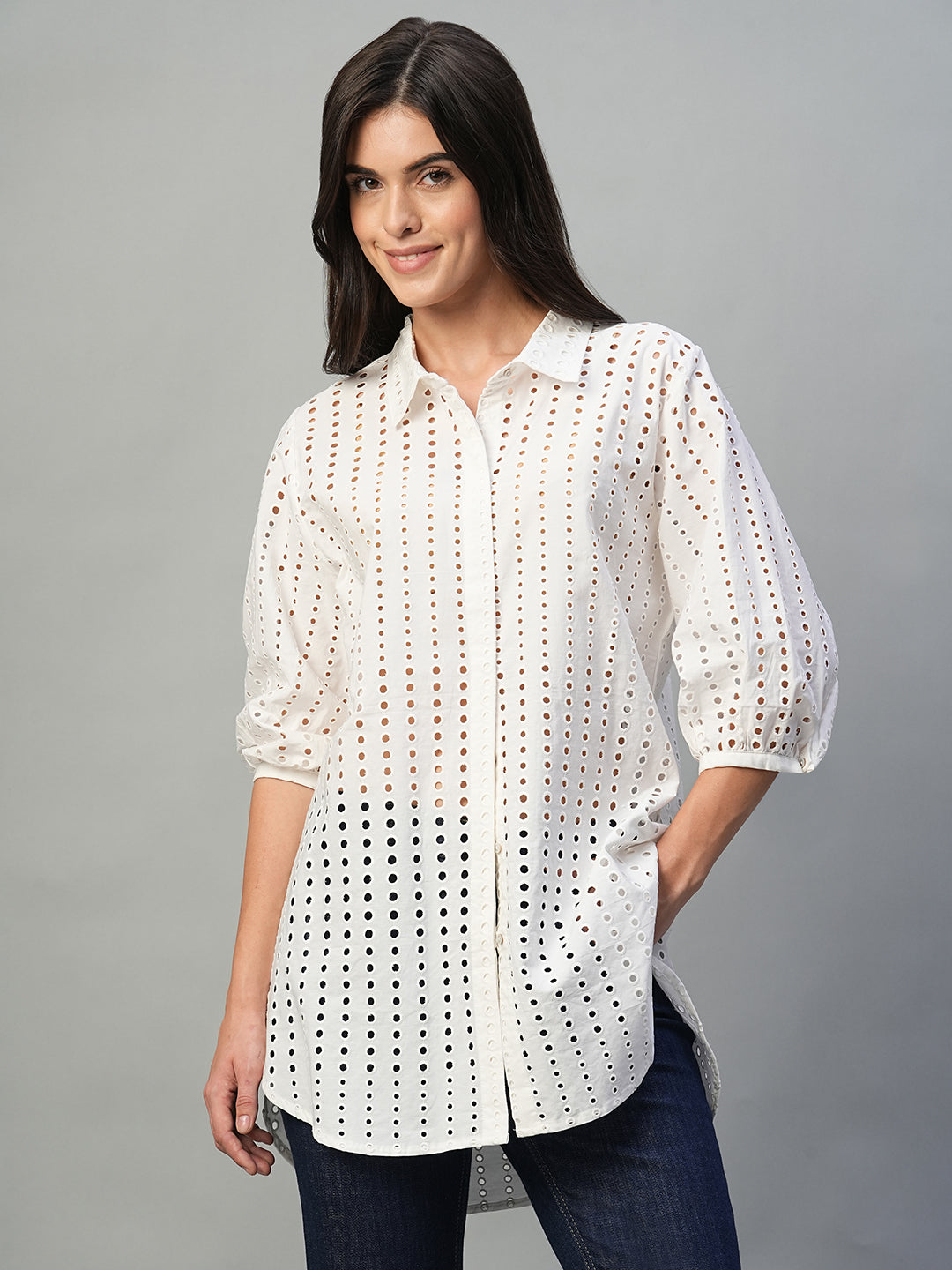 Women's White 100% Cotton Regular Fit Blouse