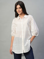 Women's White 100% Cotton Regular Fit Blouse