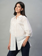 Women's White 100% Cotton Regular Fit Blouse