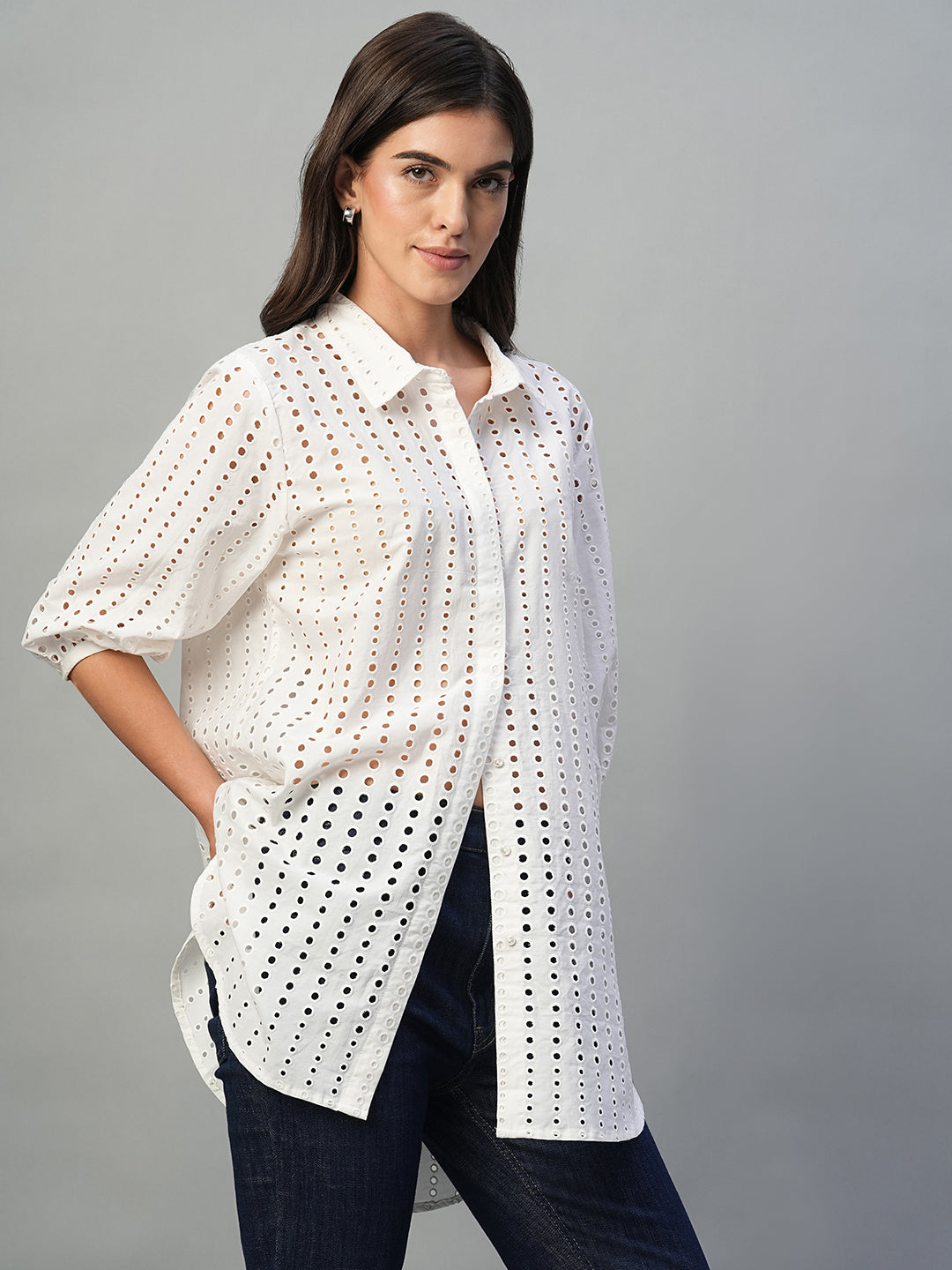 Women's White 100% Cotton Regular Fit Blouse