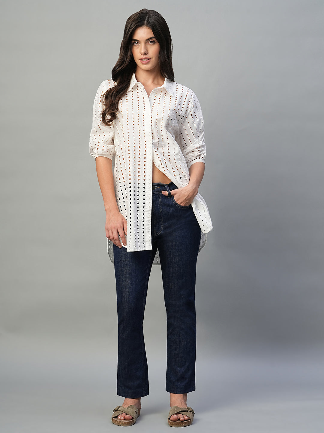 Women's White 100% Cotton Regular Fit Blouse
